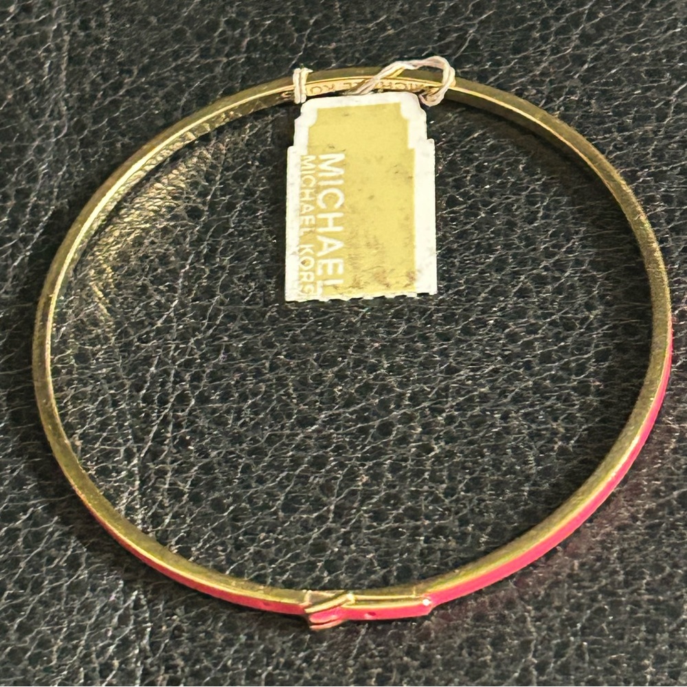 Michael Kors Pink Enamel and Gold Buckle Design Bracelet